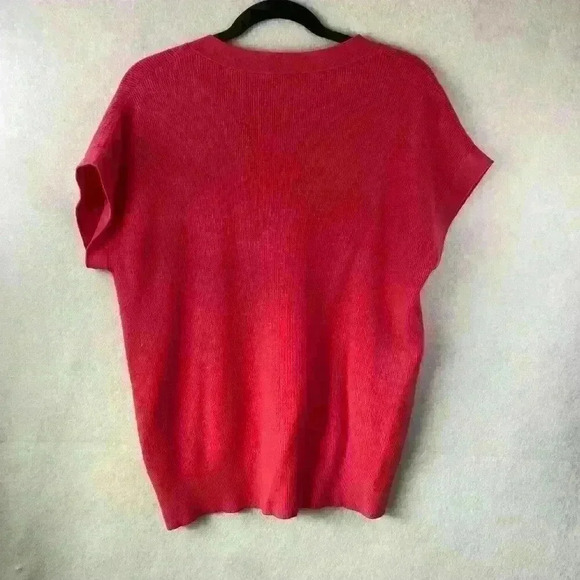 Vila Milanis Women's Hot Pink Short Sleeved V Neck Pullover Sweater Size Large - Picture 9 of 9